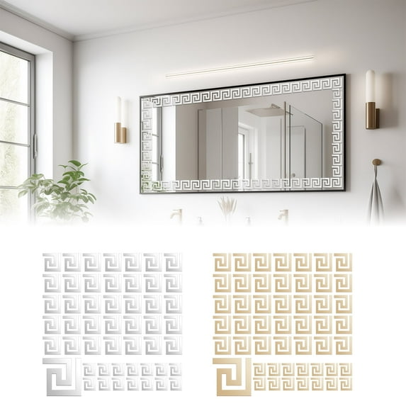 EUWBSSR 50Pcs Mirror Stickers Self Adhesive Mirror Wall Stickers 3D Mirror Wall Decal Decorative Wall Mirror Decal DIY Mirror Tiles Elegant Mirror Sticker Decal Flexible Mirror Sheets