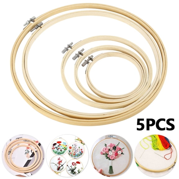 Embroidery Hoops Set, 5 Sizes Bamboo Cross Stitch Hoop Rings for Hand Embroidery, DIY Craft Sewing and Ornaments