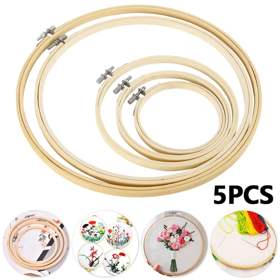 Embroidery Hoops Set, 5 Sizes Bamboo Cross Stitch Hoop Rings for Hand Embroidery, DIY Craft Sewing and Ornaments