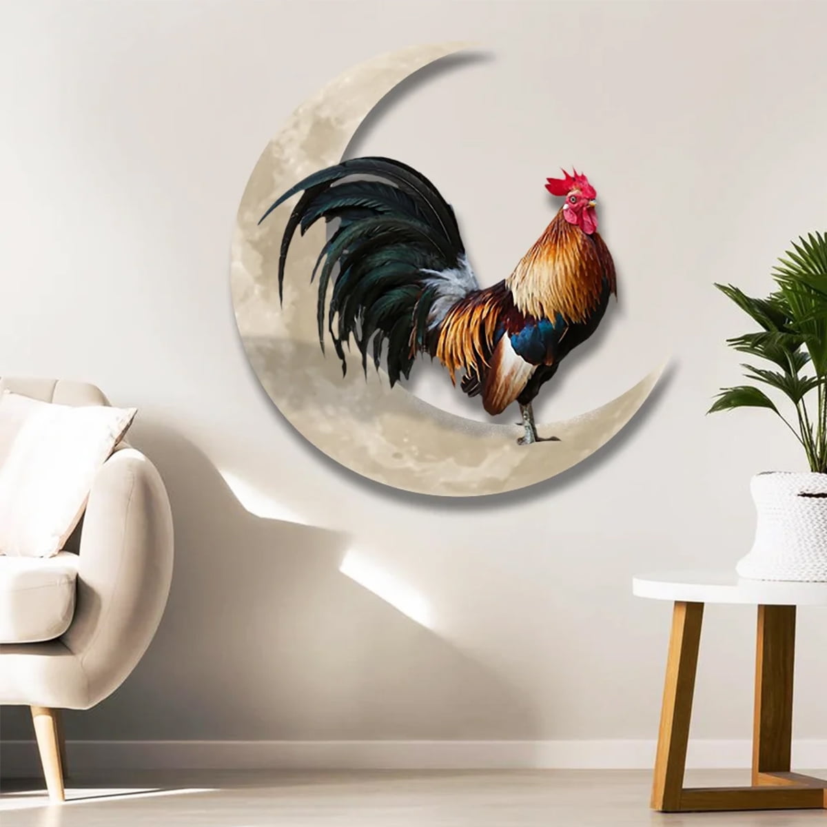EUWBSSR Everso Metal Rooster Decor Rooster Moon Wall Decor 3D Wrought Iron Wall Sculptures Hanging Decor Art Rustic Farmhouse Wall Decor for Indoor Outdoor