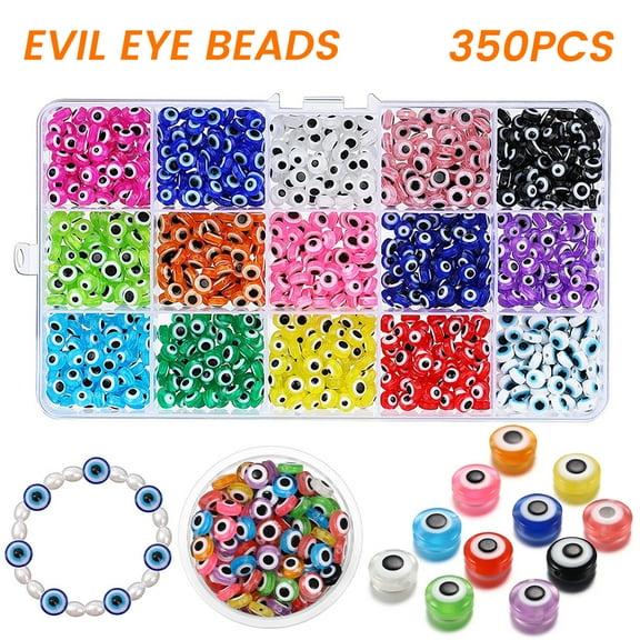 EUWBSSR Evil Eye Beads 15 Mixed Colors, Resin Bracelets, Includes Elastic Rope (6 mm)