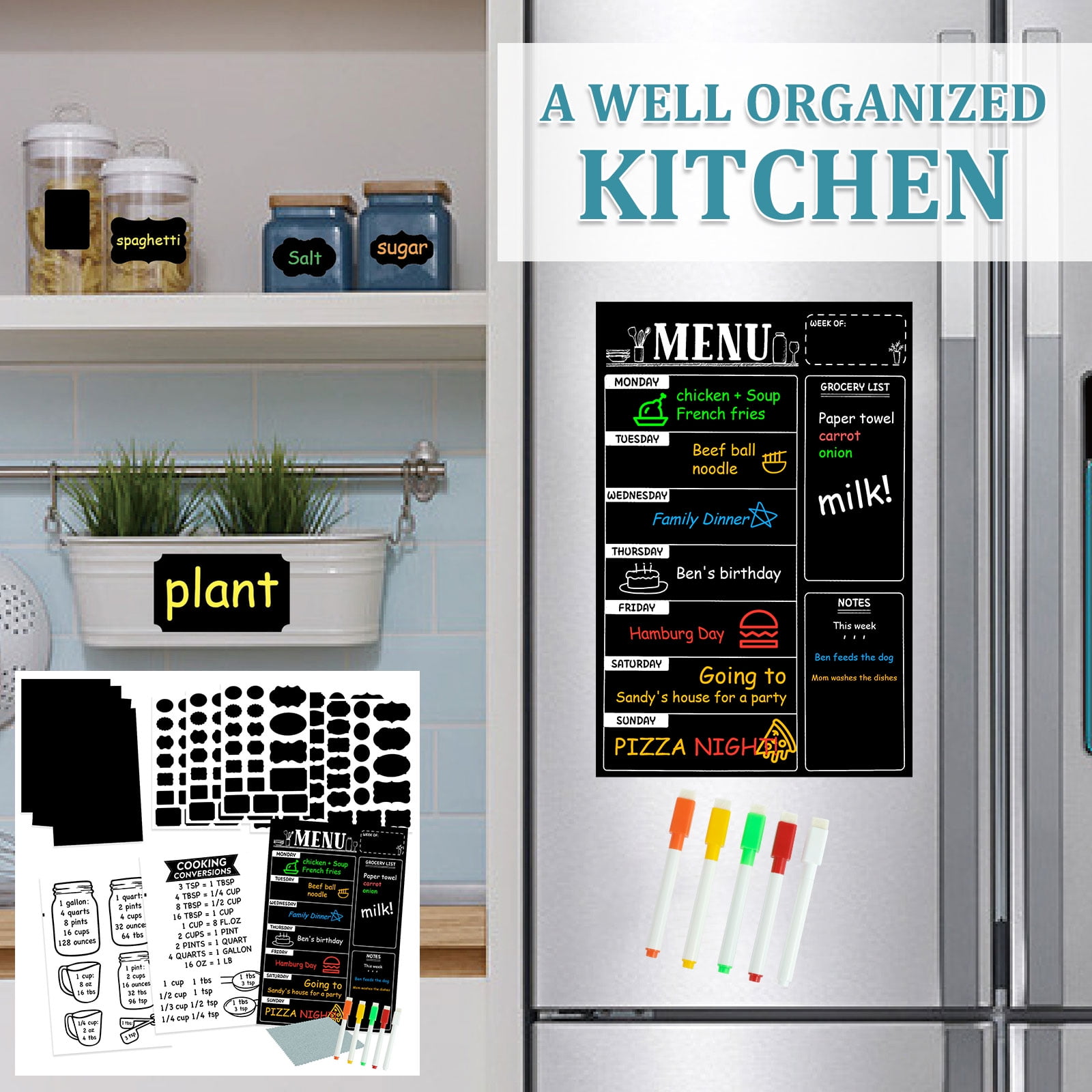 Magnetic Refrigerator Chalkboard Weekly Menu Meal Planner Grocery Shopping  List Board For Kitchen Fridge With 8 Color Markers - Whiteboard - AliExpress