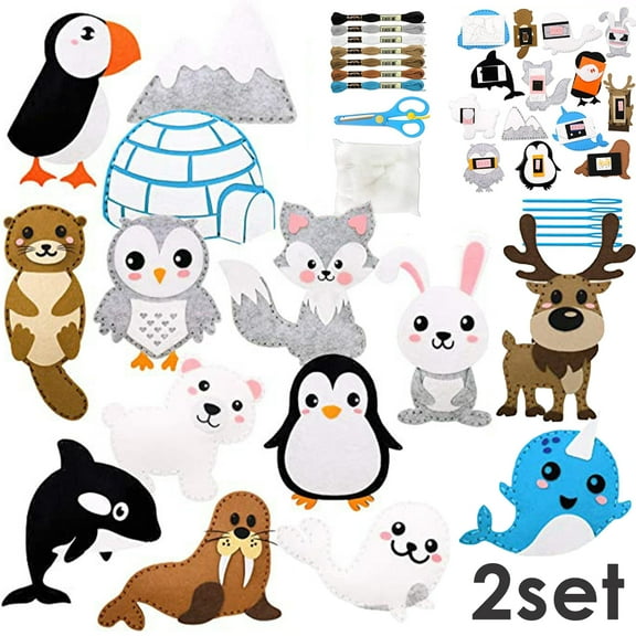 EUWBSSR Sewing Kit for Kids Crafts Supplies DIY Sewing Kit Children My First Sewing Kit Beginners Educational Sewing Felt Set Girls and Boys Art Toy(2 Set)