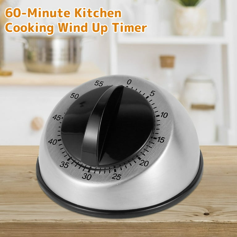 Euwbssr Stainless Steel Kitchen Cooking Timer, 60-Minute Long Ring Bell Alarm Loud, Kitchen Cooking Wind Up Timer Mechanical, Size: 97 x 97 x 50 mm