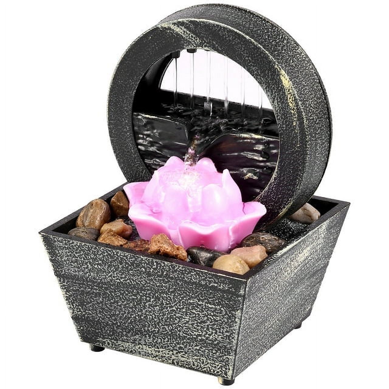 EUWBSSR Tabletop Fountain with Light Battery/USB Operated Mini Indoor Water Fountain Feature Zen