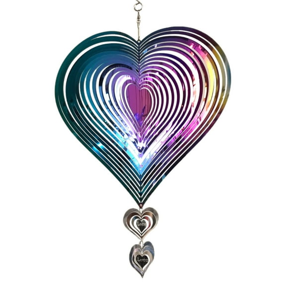 EUWBSSR Wind Spinner,3D Heart Wind Spinner Metal Stainless, Wind Catchers with Hook Hanging Wind Spinner Rotatable Love Heart Wind Chimes for Garden Yard 8*14 in