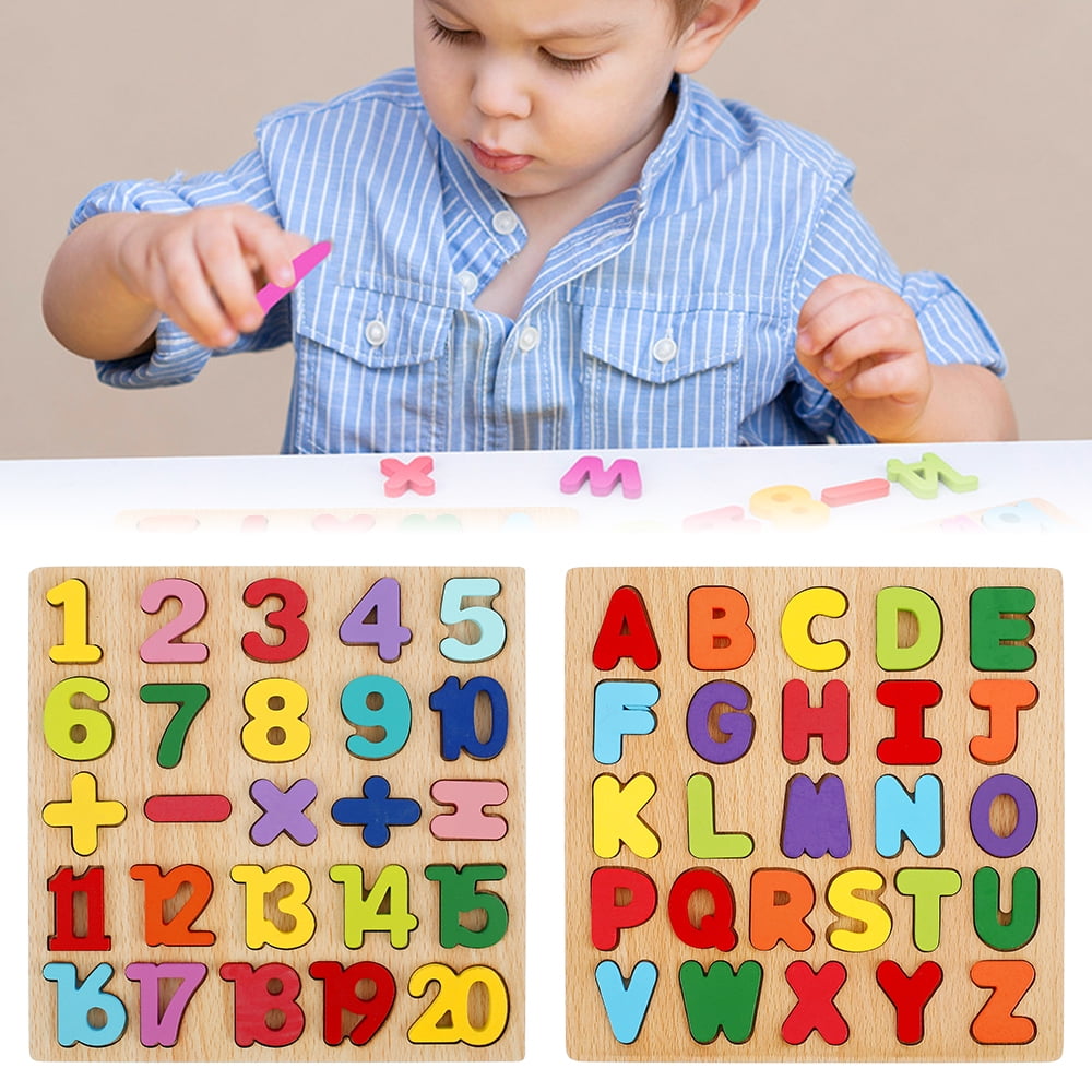 Alphabet Puzzle Wooden Puzzles for Toddlers 1 2 3 4 5 Year Old, ABC Puzzle  Shape Alphabet Learning Puzzles Toys with Puzzle Board & Letter Blocks