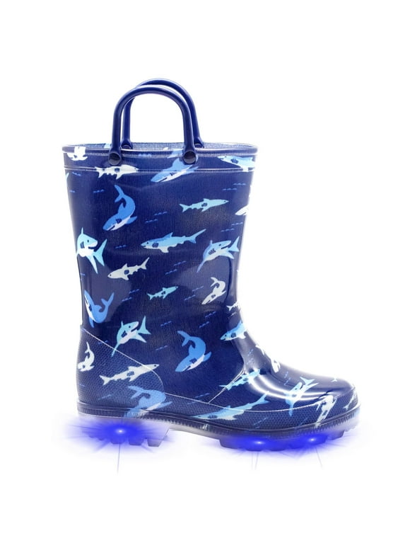 EUXTERPA Toddler Kids Light Up Rain Boots Boys Shark Waterproof Boots Toddler Size 10
