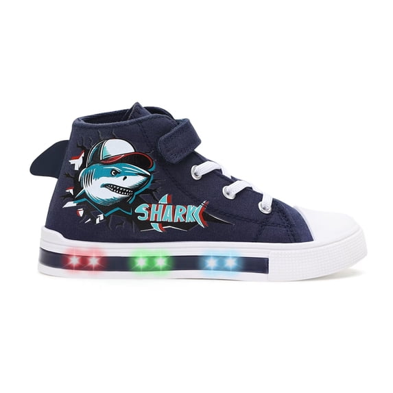 EUXTERPA Boys Shark Sneakers Light Up Flashing Shoes Toddler Easy Fasten High Top Canvas Sneaker Little Kid Size 11
