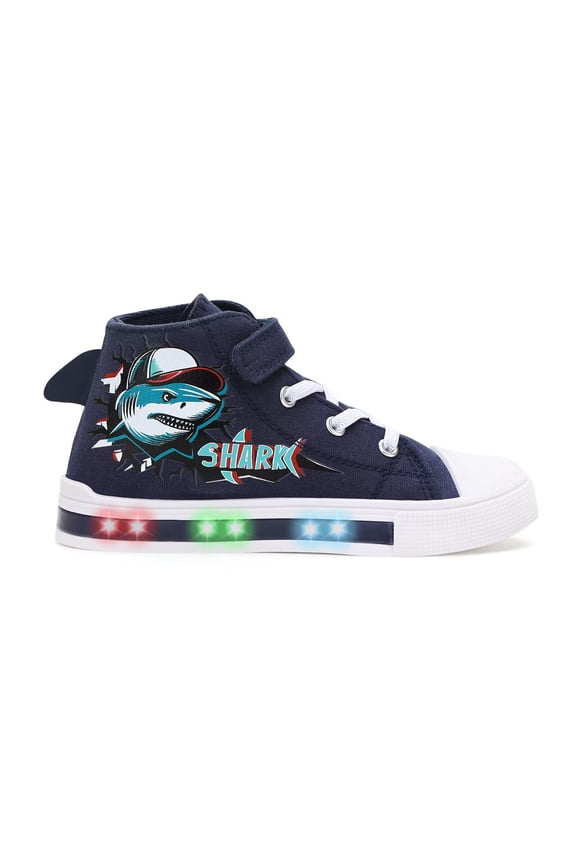 Boys Shark Sneakers Light Up Flashing Shoes Toddler Easy Fasten High Top Canvas Sneaker Little Kid Size 12