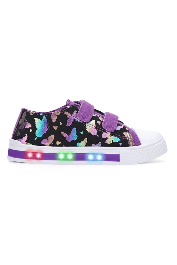 Butterfly Girls Sneakers Light Up Flashing Shoes Toddler Casual Sneakers with Hook and Loop, Little Kid Size 13