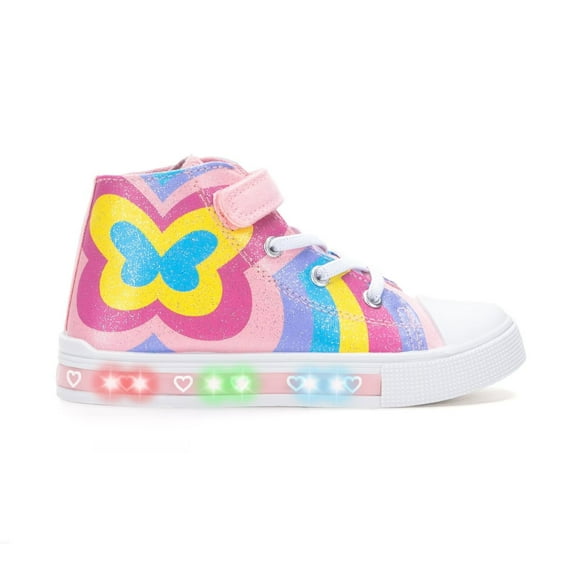 EUXTERPA Girls Butterfly Sneakers Light Up Flashing Shoes Kids Easy Fasten High Top Canvas Sneaker Toddler Size 12