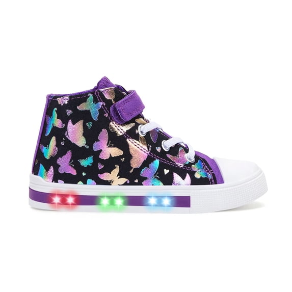 EUXTERPA Girls Butterfly Sneakers Light Up Flashing Shoes Toddler Easy Fasten High Top Canvas Sneaker Big Kid Size 3