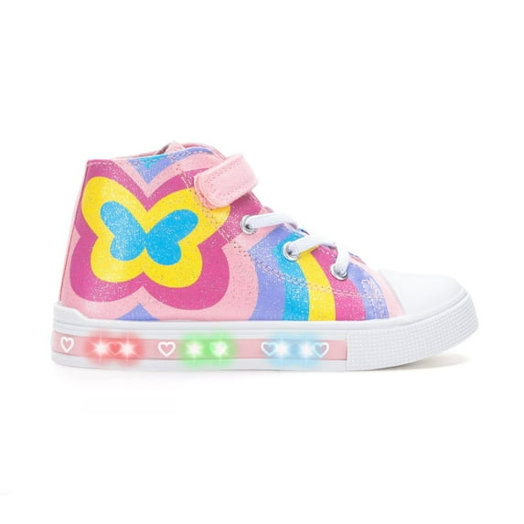 EUXTERPA Girls Butterfly Sneakers Light Up Flashing Shoes Toddler Easy Fasten High Top Canvas Sneaker Big Kid Size 3