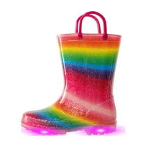 EUXTERPA Girls Glitter Rain Boots Kids Toddler Light Up Rain Boots with Handles Toddler Size 10