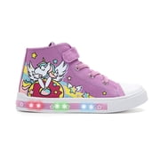 EUXTERPA Girls Purple Sneakers Light Up Flashing Shoes Toddler Easy Fasten High Top Canvas Sneaker Little Kid Size 11