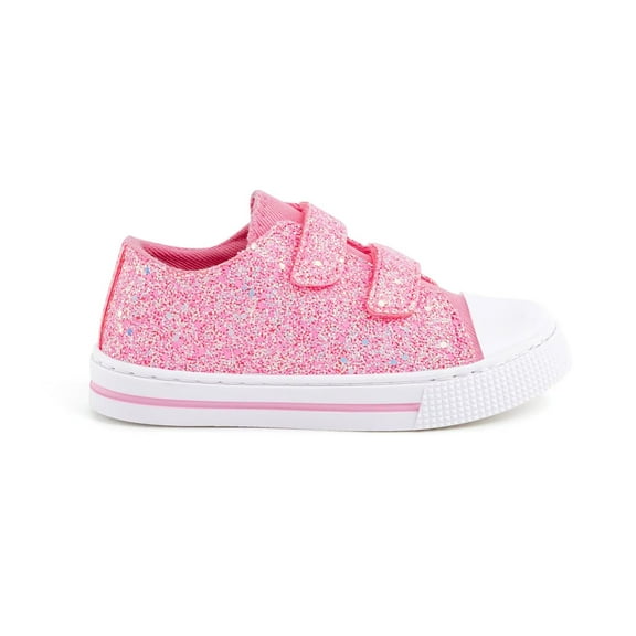 EUXTERPA Girls Pink Glitter Shoes Kids Casual Walking Sneakers with Hook and Loop Toddler Size 6