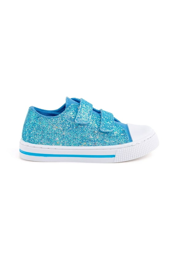 Girls Blue Glitter Shoes Kids Casual Walking Sneakers with Hook and Loop Toddler Size 7