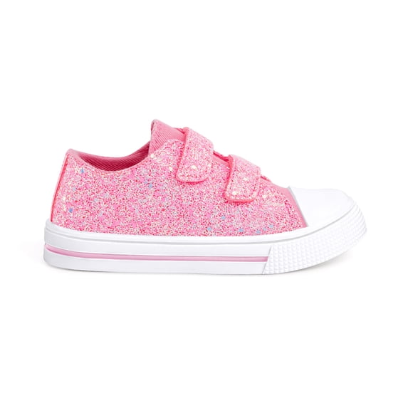 EUXTERPA Girls Pink Glitter Shoes Kids Casual Walking Sneakers with Hook and Loop Toddler Size 9