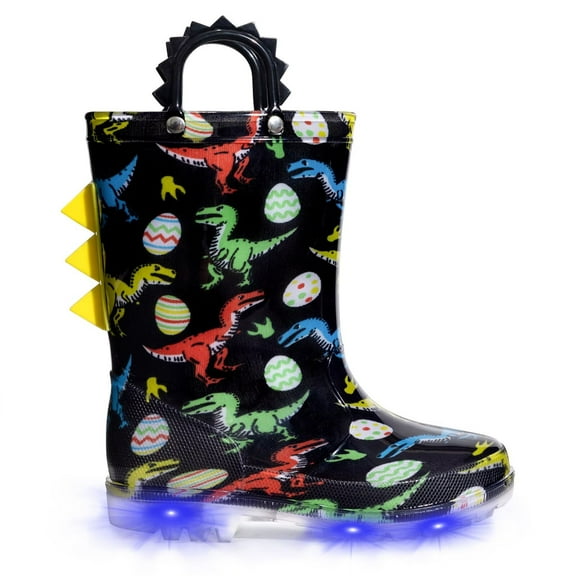 EUXTERPA Toddler Kids Light Up Rain Boots Boys Easter Dinosaur Waterproof Boots Toddler Size 10