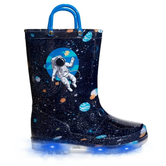 EUXTERPA Toddler Kids Light Up Rain Boots Boys Astronaut Waterproof Boots Toddler Size 10