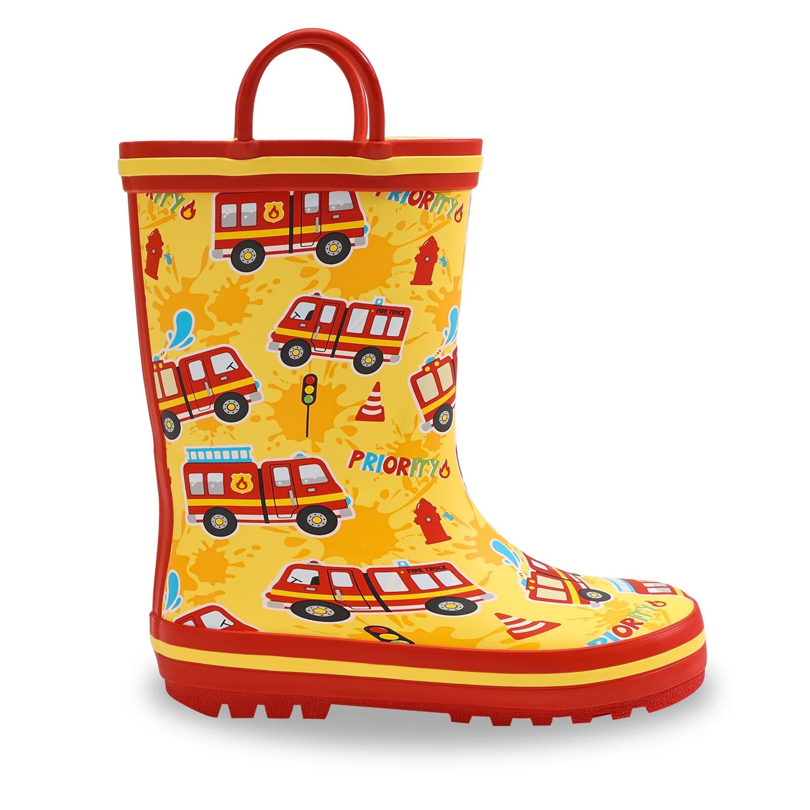 EUXTERPA Toddler Rain Boots for Boys Waterproof Kids Firetruck