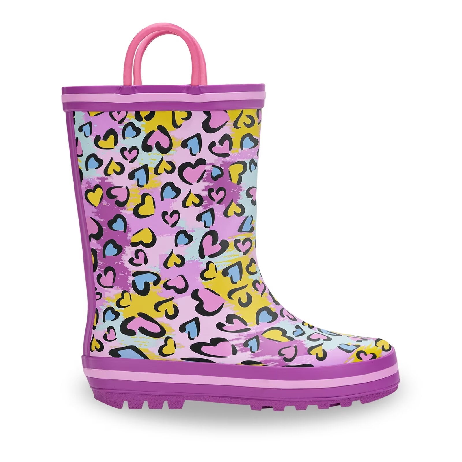 EUXTERPA Toddler Rain Boots for Girls Waterproof Kids Heart Rubber Boots with Easy On Handles Toddler Size 5