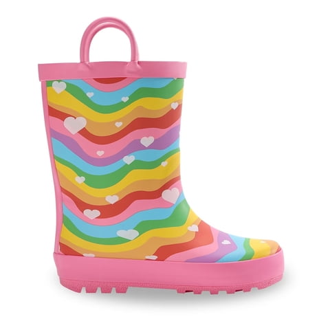 Toddler Rain Boots for Girls Waterproof Kids Rubber Boots with Easy On Handles Little Kid Size 12