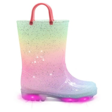 EUXTERPA Toddler Kids Light Up Rain Boots Girls Glitter Waterproof Boots Little Kid Size 11