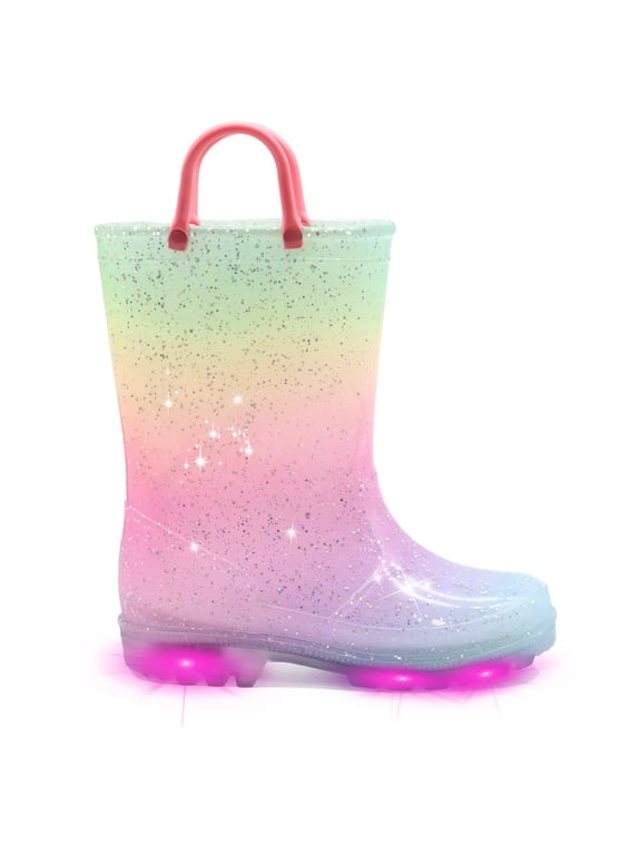 Toddler Kids Light Up Rain Boots Girls Glitter Waterproof Boots Toddler Size 8