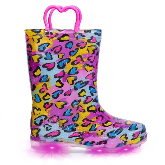 EUXTERPA Toddler Kids Light Up Rain Boots Girls Heart Waterproof Boots Toddler Size 10