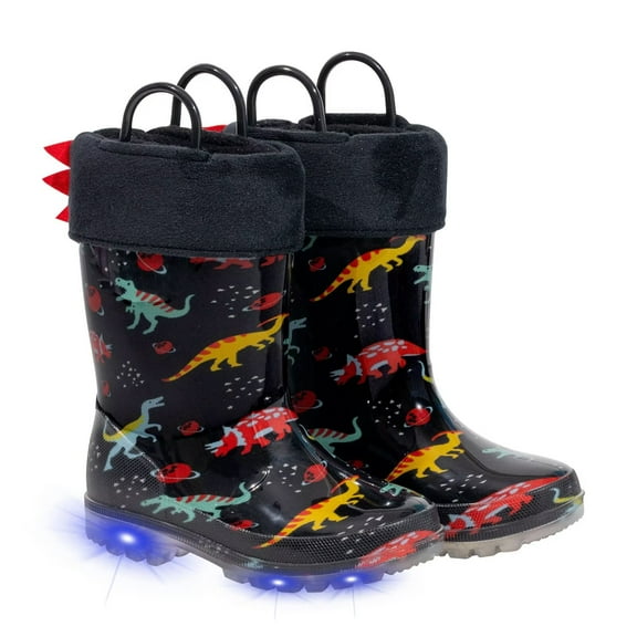 EUXTERPA Toddler Light Up Dinosaur Rain Boots Winter Snow Warm Lined Boots for Boys Little Kid Size 11