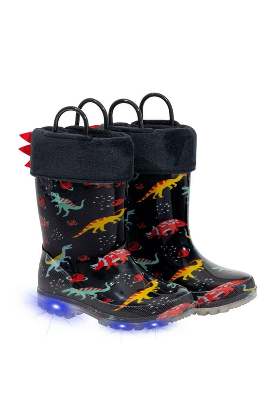 Toddler Light Up Dinosaur Rain Boots Winter Snow Warm Lined Boots for Boys Little Kid Size 11