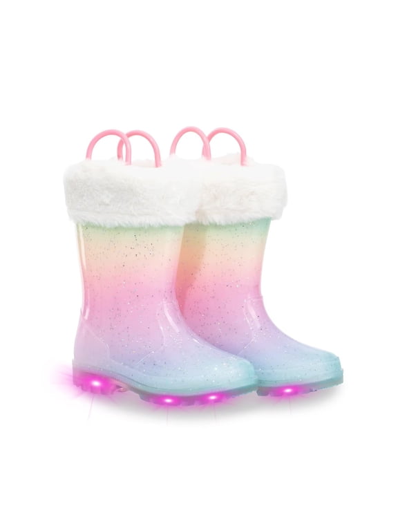 Toddler Light Up Glitter Rain Boots Winter Snow Warm Lined Boots for Girls Little Kid Size 12