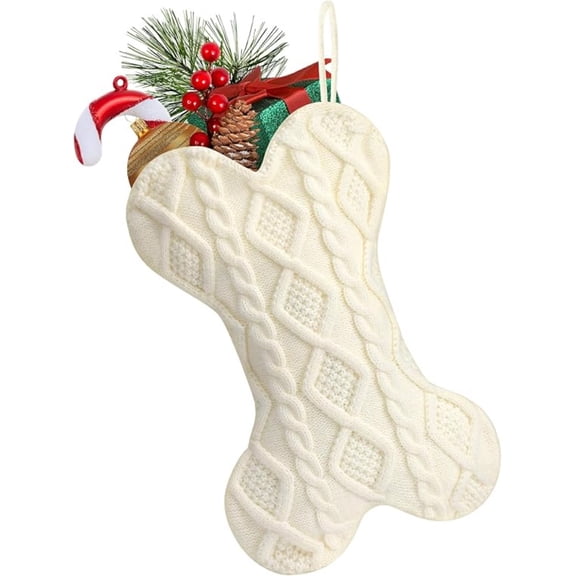EUZODNAK 16.5 Inches Dog Christmas Stocking, Large Cable Knit Christmas Stockings for Dogs, Knitted Bone Shape Dog Pets Xmas Hanging Stockings Gifts Decorations for Family Holiday Xmas Party