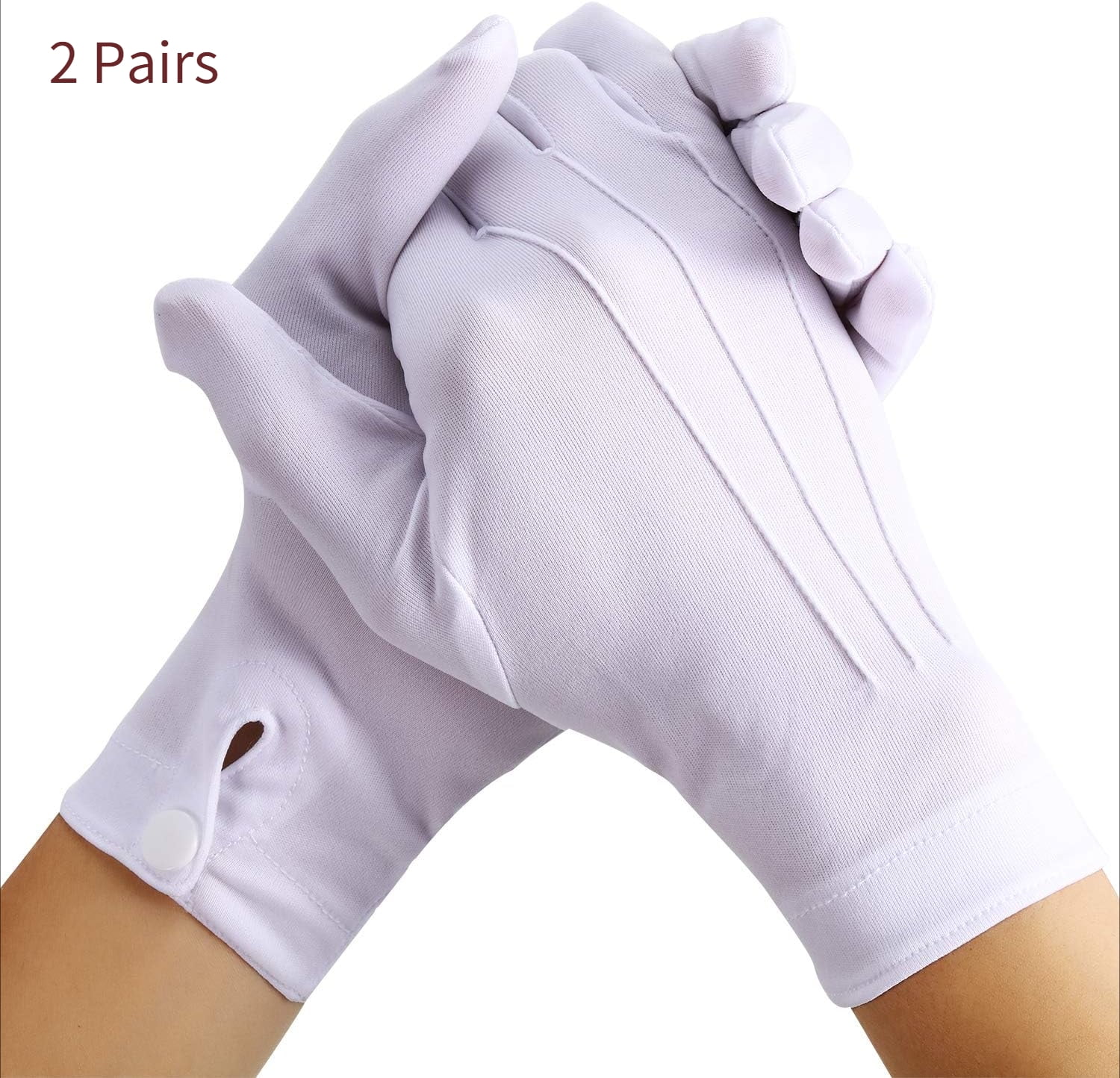 EUZODNAK 2 Pairs White Cotton Gloves Men Costume Stitched Uniform Gloves for Wedding Formal Tuxedo Party Jewelry Inspection (Nylon 10 Inch)