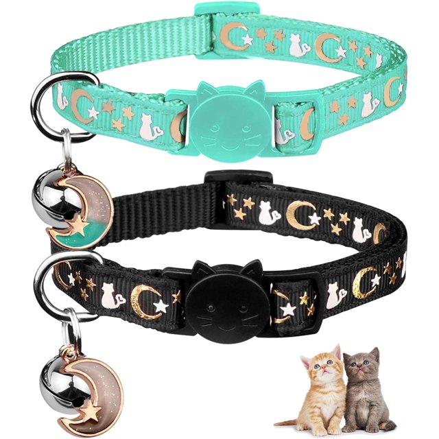 EUZODNAK 2PCS Breakaway Cat Collars with Bell Moons Stars Cute Kitty