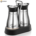 thumbnail image 1 of BTEPSGA 2PCS Salt and Pepper Shakers Set with Holder,4 oz Stainless Steel Salt Shaker with Glass Bottom Kitchen Gadgets for Counter Modern Decor Table,RV,Camp,BBQ Refillable Design, 1 of 7