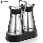 BTEPSGA 2PCS Salt and Pepper Shakers Set with Holder,4 oz Stainless Steel Salt Shaker with Glass Bottom Kitchen Gadgets for Counter Modern Decor Table,RV,Camp,BBQ Refillable Design