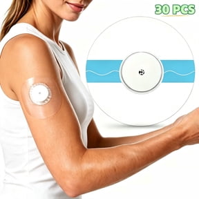 BTEPSGA 30PCS Freestyle Sensor Adhesive Bandage Patches for Libre 2 Cover Waterproof Clear Film, Blue