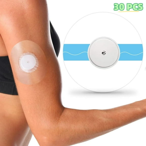 BTEPSGA 30PCS Freestyle Sensor Adhesive Bandage Patches for Libre 2 Cover Waterproof Clear Film, Blue