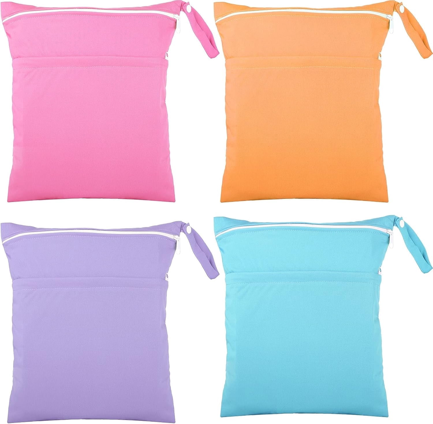 BTEPSGA 4 PCS Wet Dry Bag , Waterproof Wet Bag Washable Travel Bag Reusable Bag with 2 Pocket Swim Wet Bag for Travel Beach Pool (Blue, Purple, Pink, Orange)
