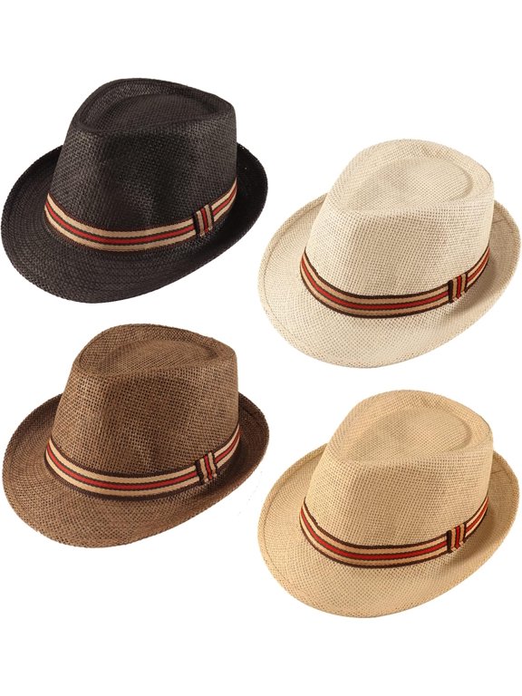 4 Pack Straw Fedora Hat for Men Women Short Brim Trilby Hat Classic Panama Summer Beach Sun Hat