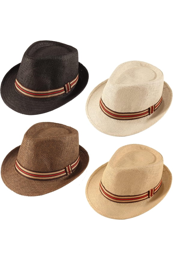 4 Pack Straw Fedora Hat for Men Women Short Brim Trilby Hat Classic Panama Summer Beach Sun Hat
