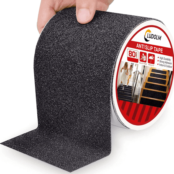 Ludolm 4in x 16ft Heavy Duty Anti Slip Tape Non-Slip Grip Tape Strong Traction Friction Abrasive AdhesiveSafety for Stairs Steps Skateboards Outdoor/Indoor, Black