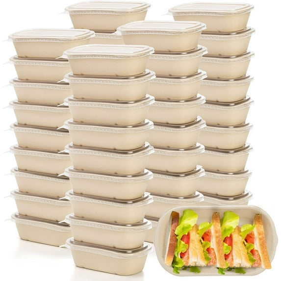 BTEPSGA 50 Pack Take Out Food Containers with PP Lid, 33 Oz Rectangular Disposable Paper Bowls Soup Serving Bowls, Meal Prep Food Containers for Salad, Leftovers