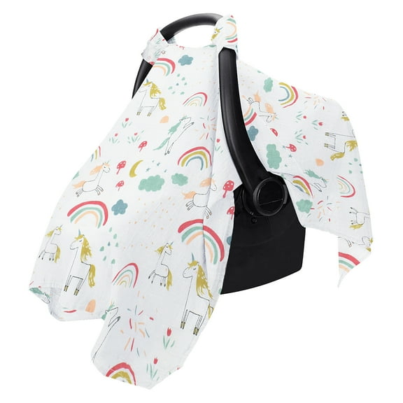 EUZODNAK Car Seat Cover Baby, Carseat Covers Baby for Girl Boy, Muslin Cotton Infant Car Seat Cover, Lightweight Car Seat Canopy, Breathable Baby Carrier Cover, Summer Stroller Sun Shade