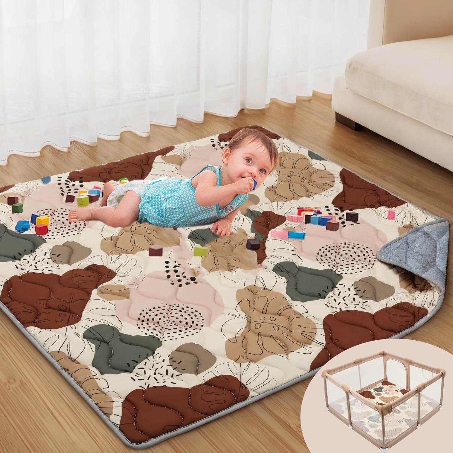 EUZODNAK Baby Play Mats for Floor, 50x50 Play Mat for Playpen, Foldable and Machine Washable Baby Crawling Mat