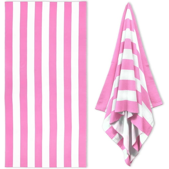 BTEPSGA Large Oversized Beach Towel - Fluffy 35 x 70 Inch Plush Microfiber Pool Towel, Pink Striped Quick Dry Swim Towel