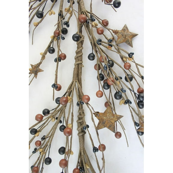 EV-116N Primitive Pip Berry Garland with Star in Brown, Blue and Mustard Color - 5 foot Length, Christmas or All Season Color Garland, Home Decor, Wedding, Fireplace, Kitchen and Dining Table Decor